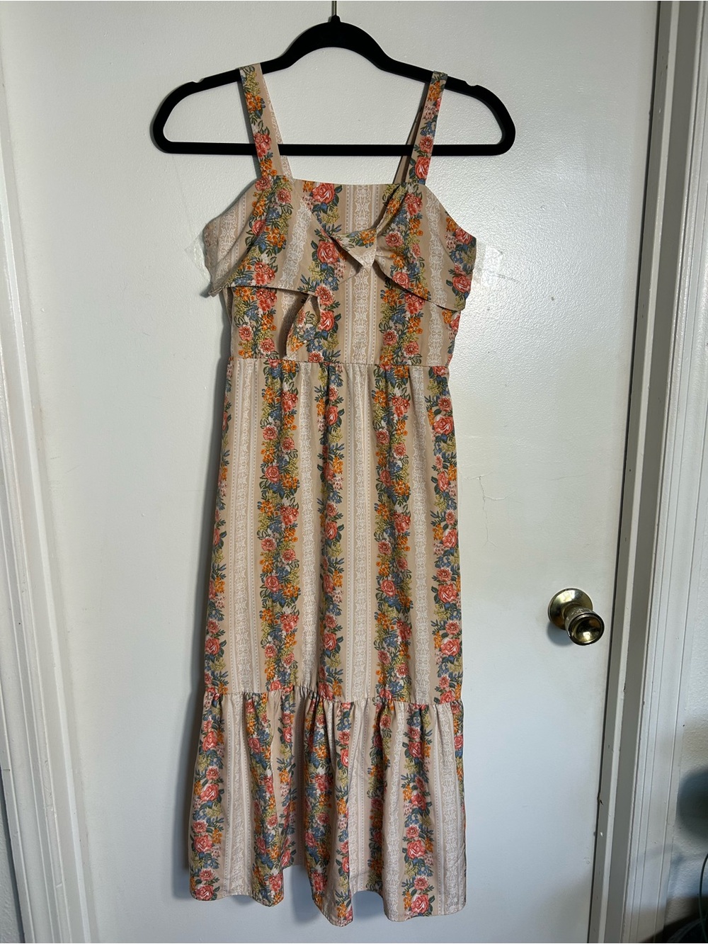 Lily Bleu Cream Floral Maxi Dress with Orange-Pink Accents